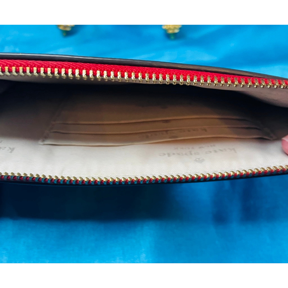Kate Spade Red Leather Wristlet Clutch Gold Hardware - Picture 7 of 8